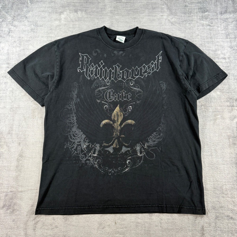 Rainforest Cafe Shirt Mens XL Black Vintage Y2K Gothic Grunge Fleur De Lis